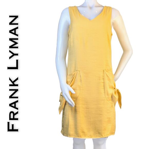 Frank Lyman Shift Dress Size 6 Yellow Sleeveless Tie Pockets Preppy Woven - Picture 1 of 9
